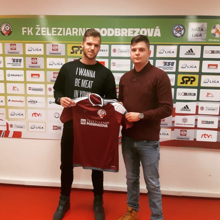Adam Pajer with manager Peter Olejár, during an official photo shoot after the transfer